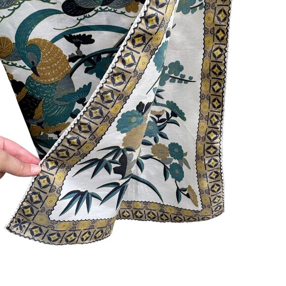 Vintage Floral & Bird Patterned Bamboo Square Handstitched Scarf Wrap Shawl OS - Picture 5 of 8